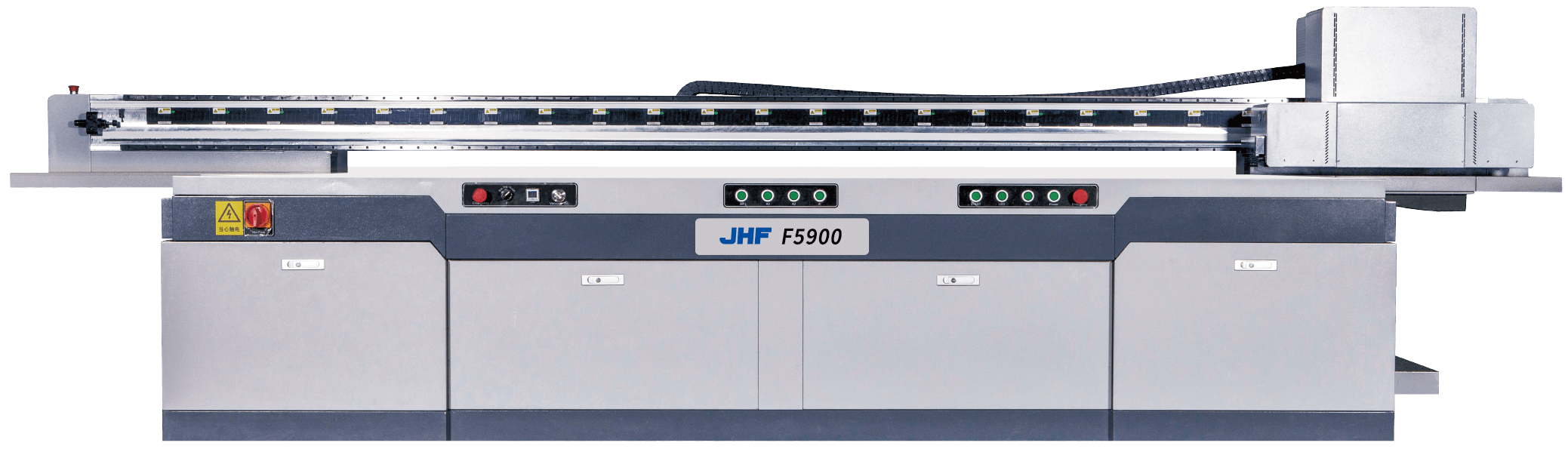 jhf f5900 Super wide UV flatbed industrial printer -Printer Media Plus, LLC